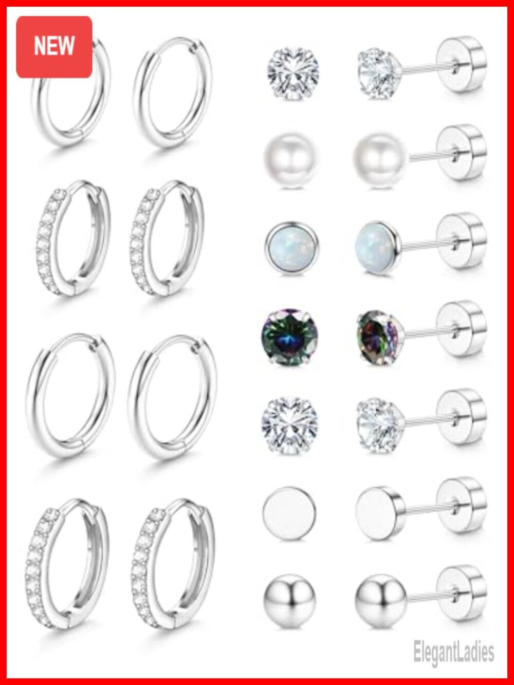 Hypoallergenic Stainless Steel Flat Back Stud Hoop Earrings Set Screw Back